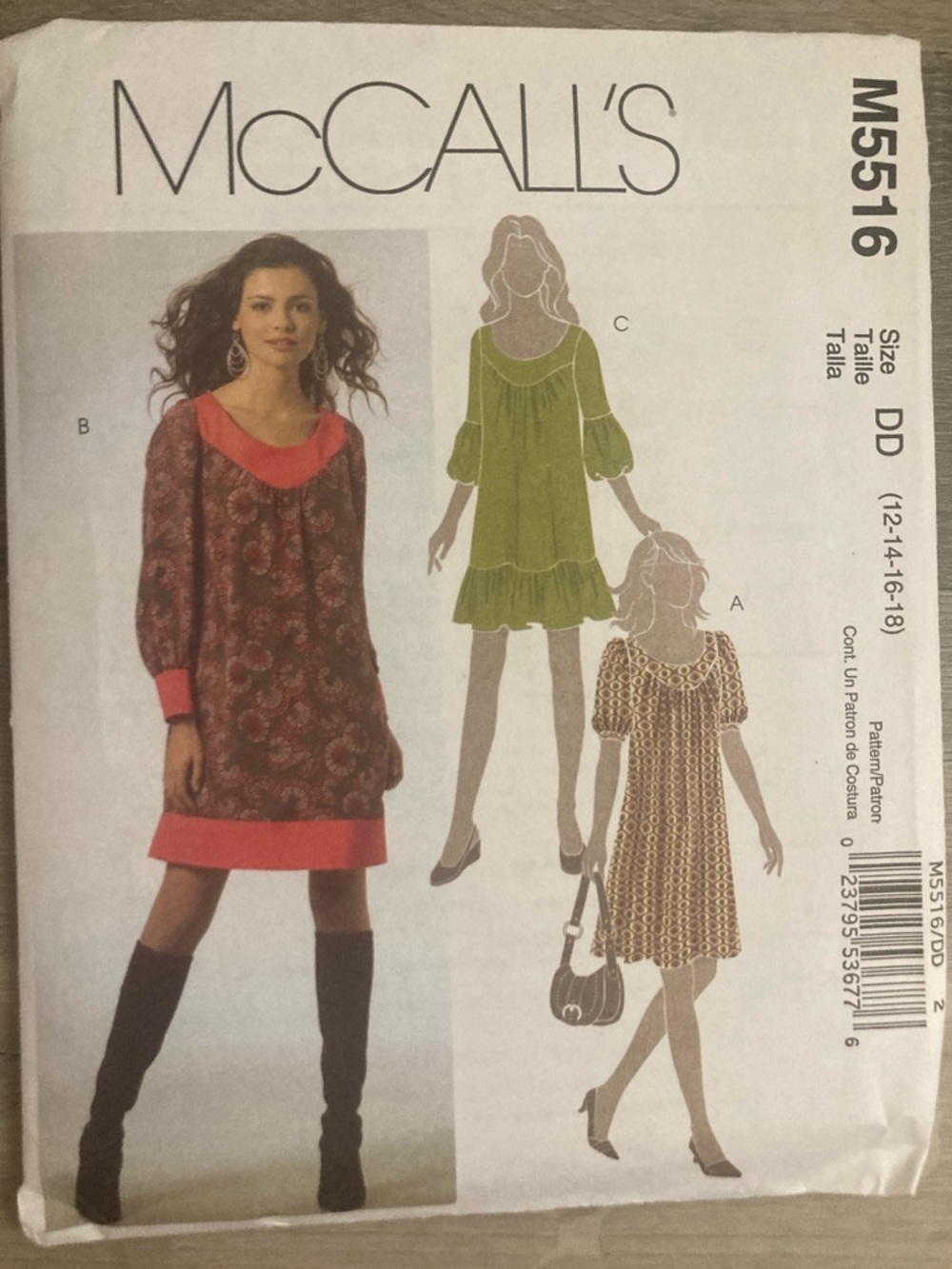 Sz 12-18 McCALL'S M5516 DD Tunic Dress Sewing Pattern